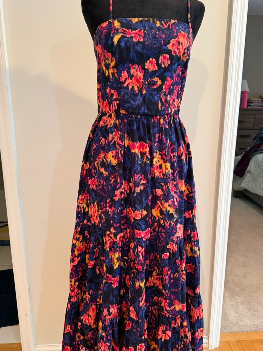 Evereve Navy Floral Maxi Dress with Pink & Yellow Accents